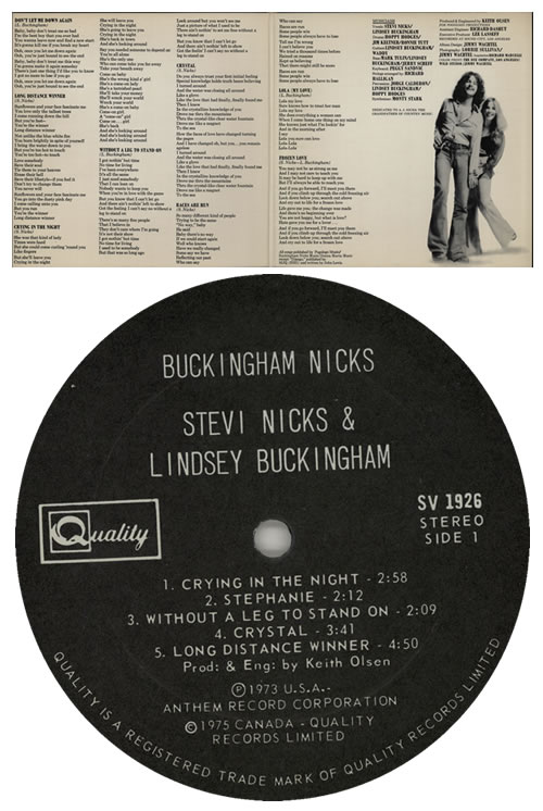 Buckingham Nicks Buckingham Nicks Canadian vinyl LP album (LP